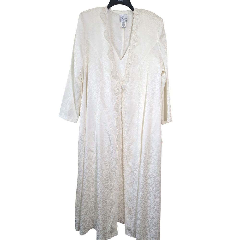NWT Vintage Raza New York 2-Piece Peignoir Slip Gown & Robe Set White 1X